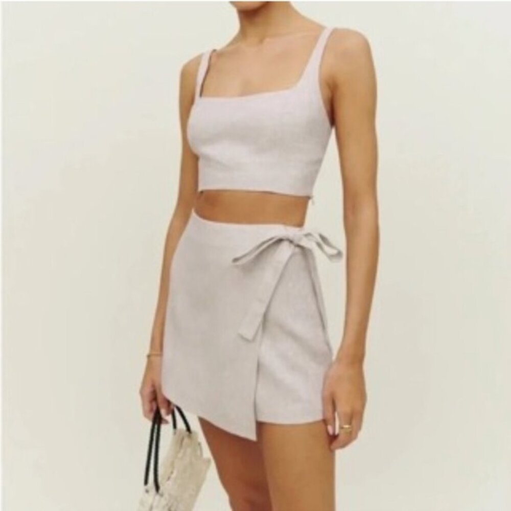 Reformation France Linen Two Piece Oatmeal - Size 2